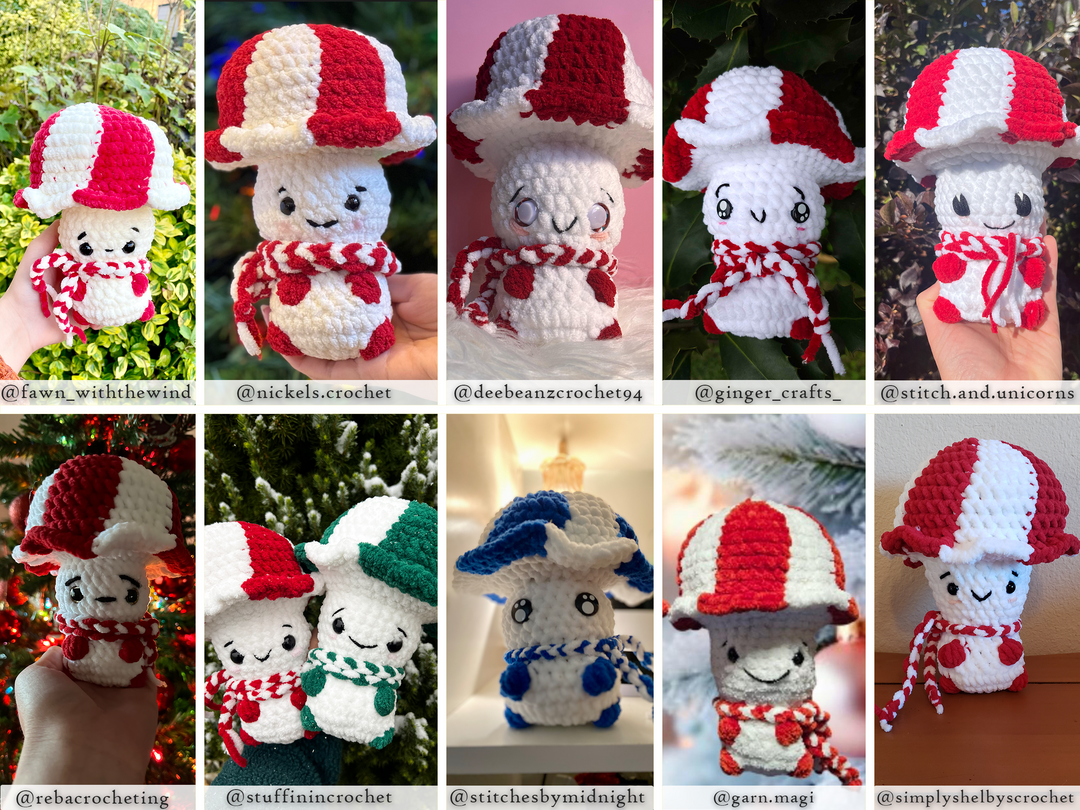 Christmas Mushrooms • PDF Easy Low Sew Amigurumi Pattern