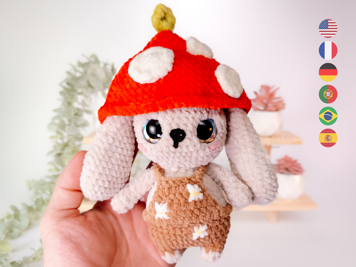 Bunny in Mushroom Hat • PDF Easy Amigurumi Pattern