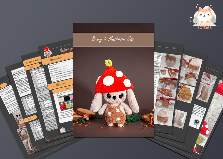 Bunny in Mushroom Hat • PDF Easy Amigurumi Pattern