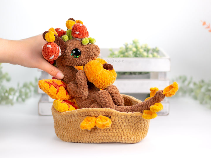 Autumn Dragon in a Basket • PDF Easy Amigurumi Pattern