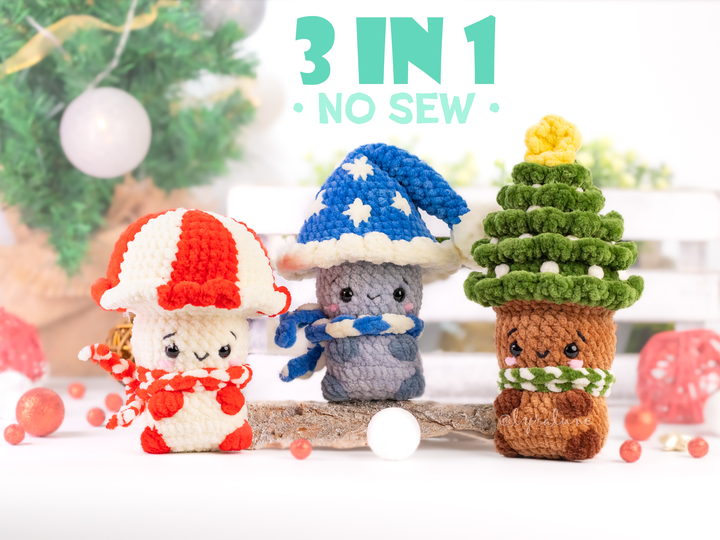 Christmas Mushrooms • PDF Easy Low Sew Amigurumi Pattern