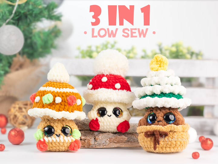 Baby Christmas Mushrooms • PDF Easy Low Sew Amigurumi Pattern