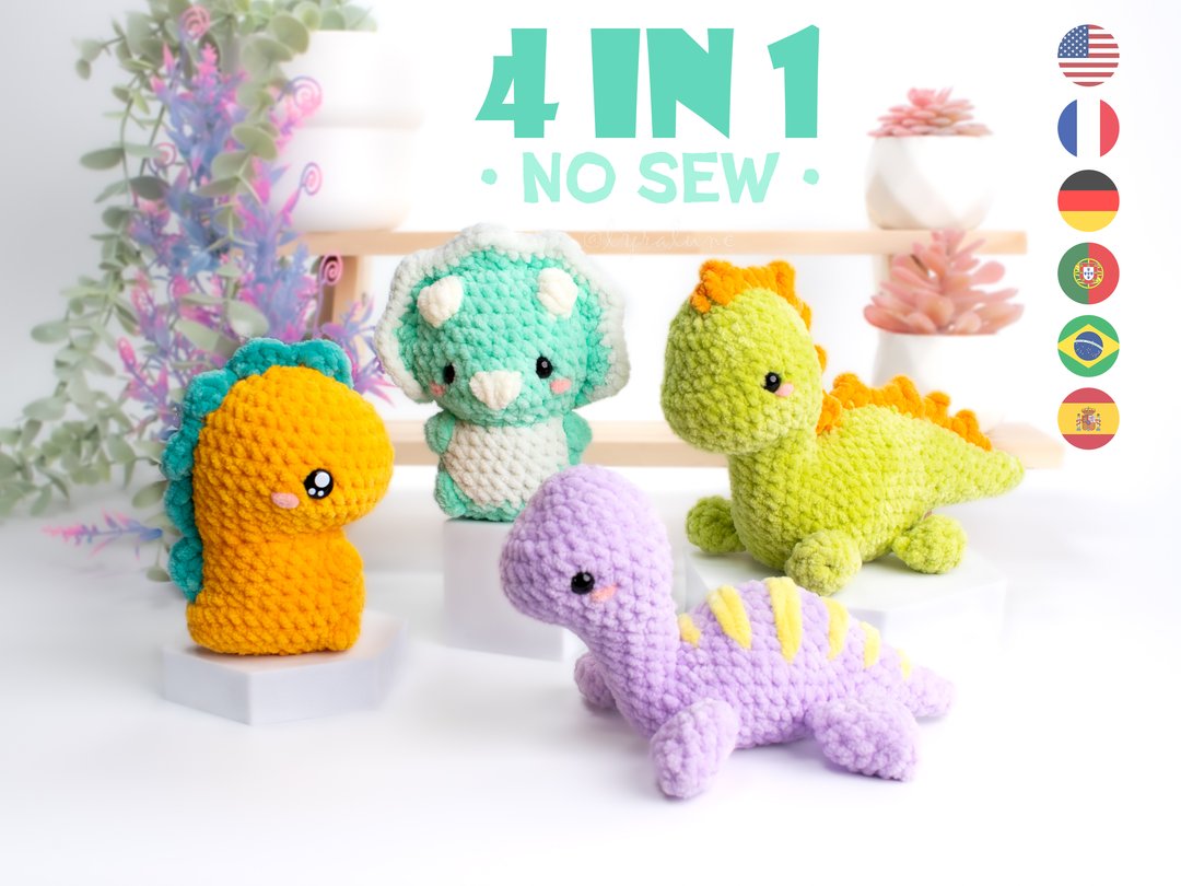 Dino Friends Bundle • PDF Easy No Sew Amigurumi Pattern