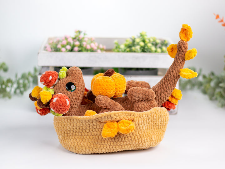 Autumn Dragon in a Basket • PDF Easy Amigurumi Pattern