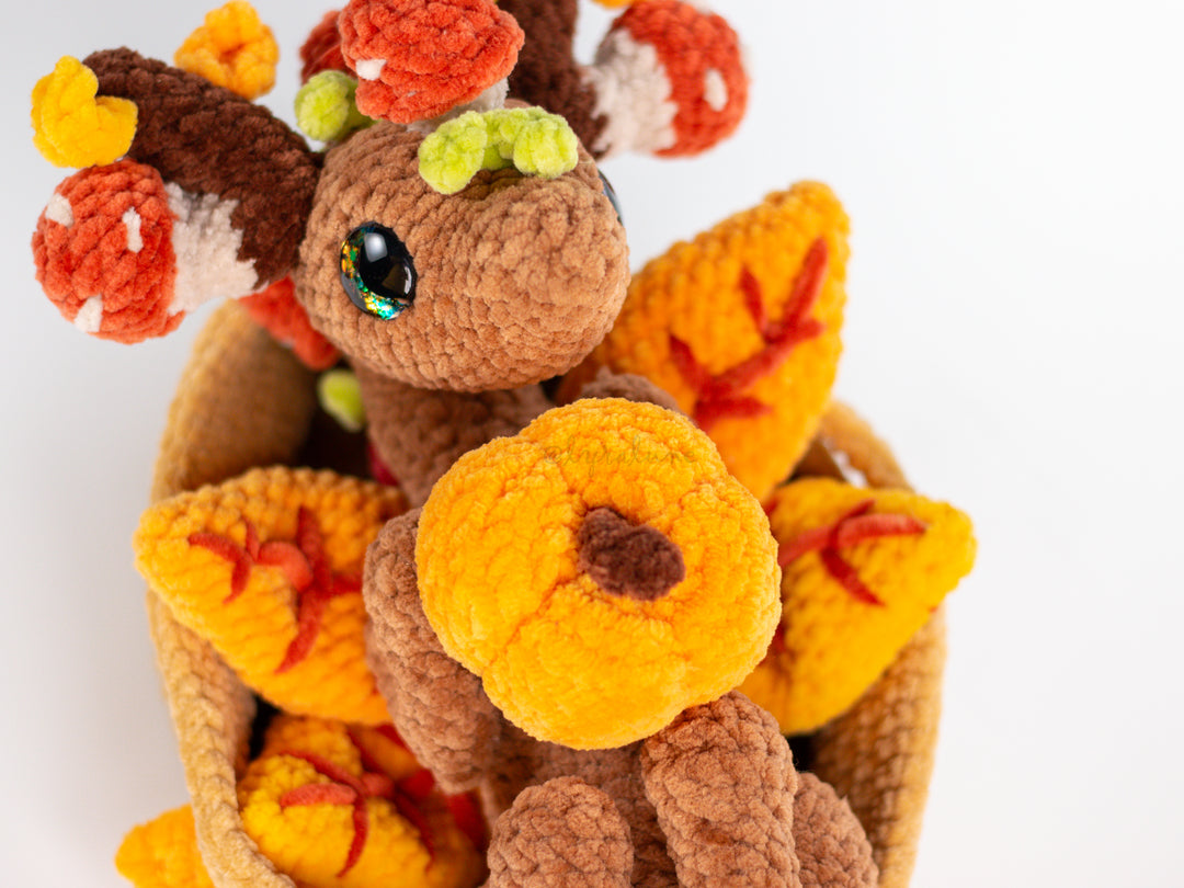 Autumn Dragon in a Basket • PDF Easy Amigurumi Pattern