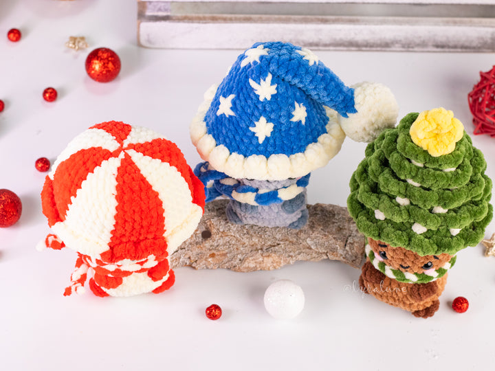 Christmas Mushrooms • PDF Easy Low Sew Amigurumi Pattern