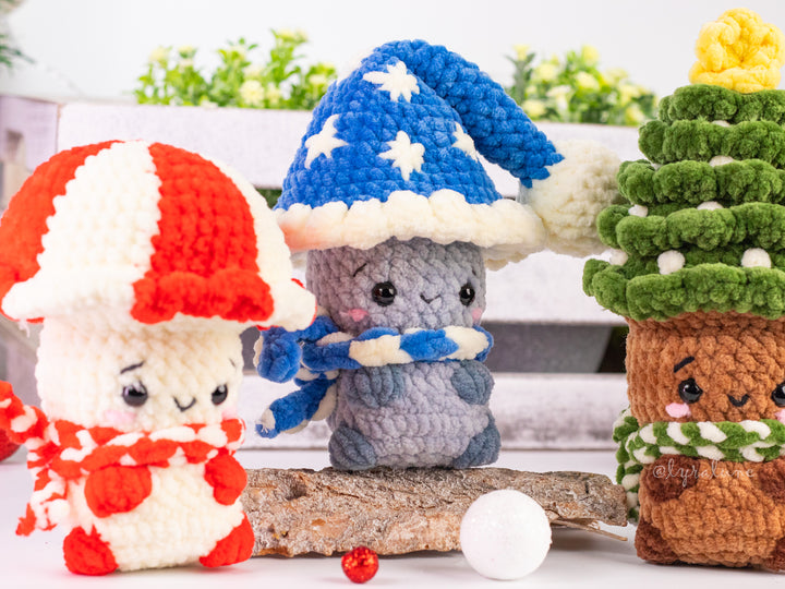 Christmas Mushrooms • PDF Easy Low Sew Amigurumi Pattern