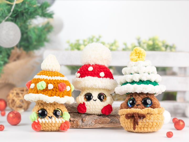 Baby Christmas Mushrooms • PDF Easy Low Sew Amigurumi Pattern