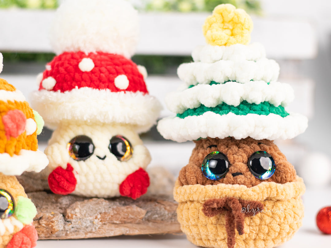 Baby Christmas Mushrooms • PDF Easy Low Sew Amigurumi Pattern