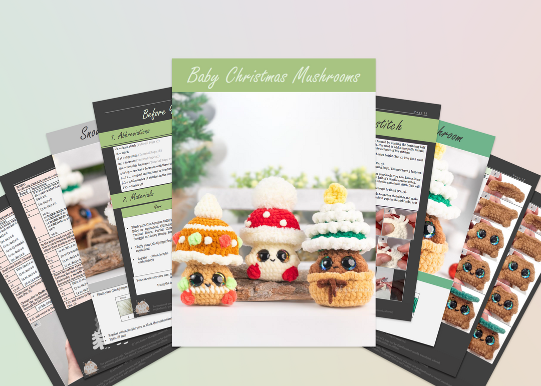 Baby Christmas Mushrooms • PDF Easy Low Sew Amigurumi Pattern