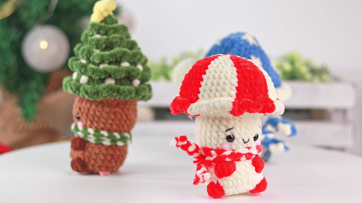 Christmas Mushrooms • PDF Easy Low Sew Amigurumi Pattern