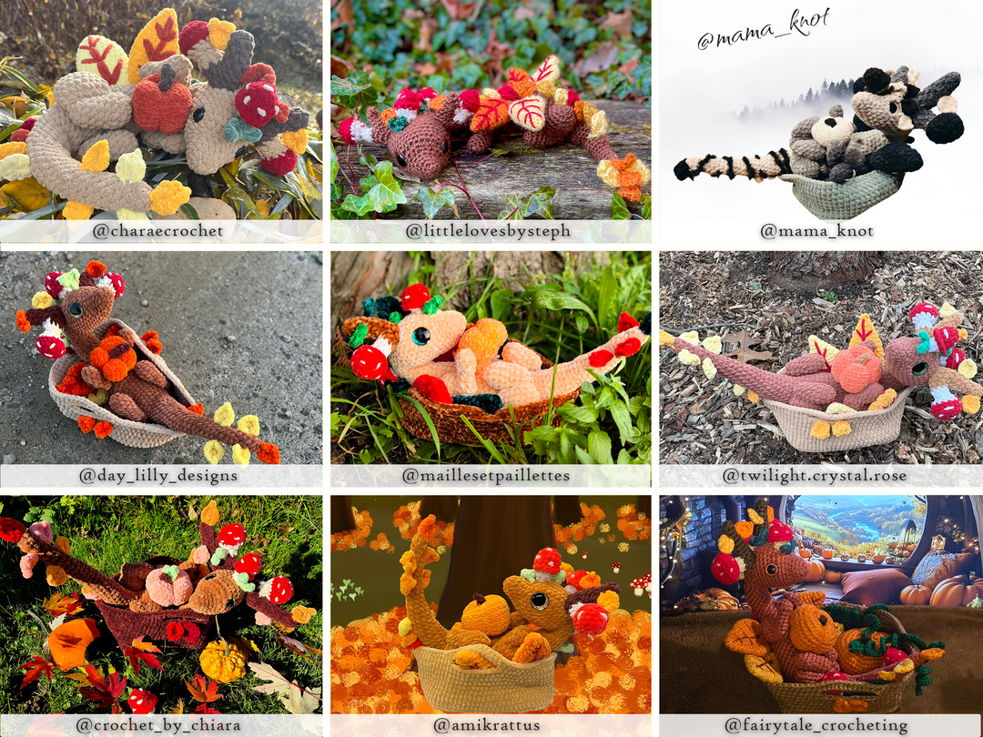 Autumn Dragon in a Basket • PDF Easy Amigurumi Pattern