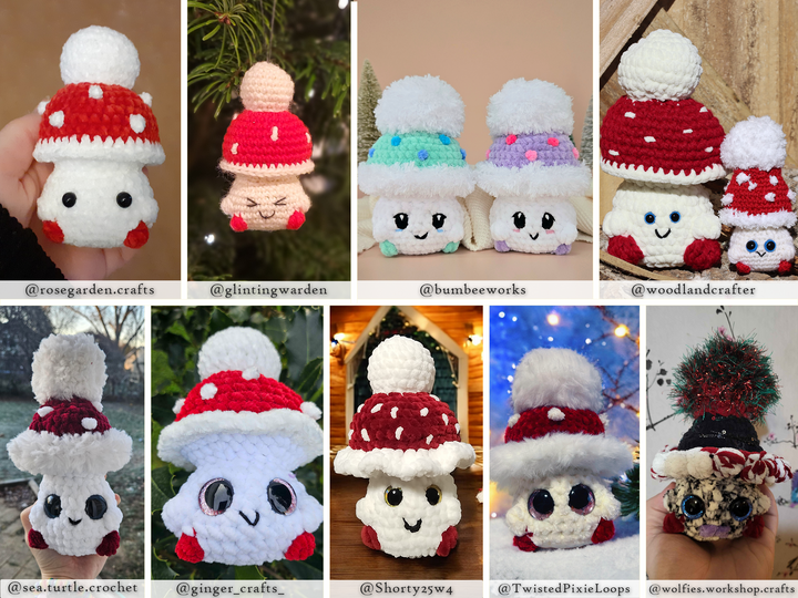 Baby Christmas Mushrooms • PDF Easy Low Sew Amigurumi Pattern