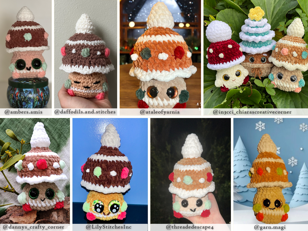 Baby Christmas Mushrooms • PDF Easy Low Sew Amigurumi Pattern